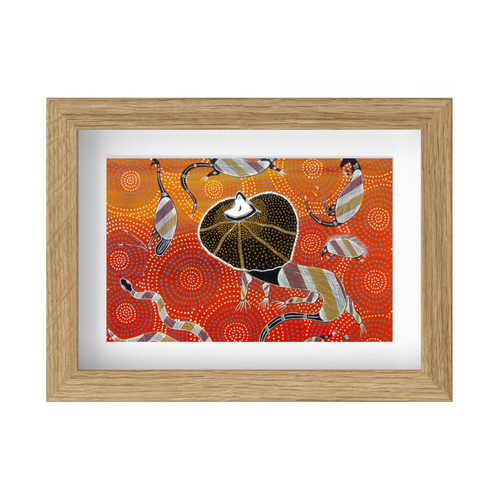 Framed Aboriginal Art PRINT (13cm x 18cm) - King of the Lizards