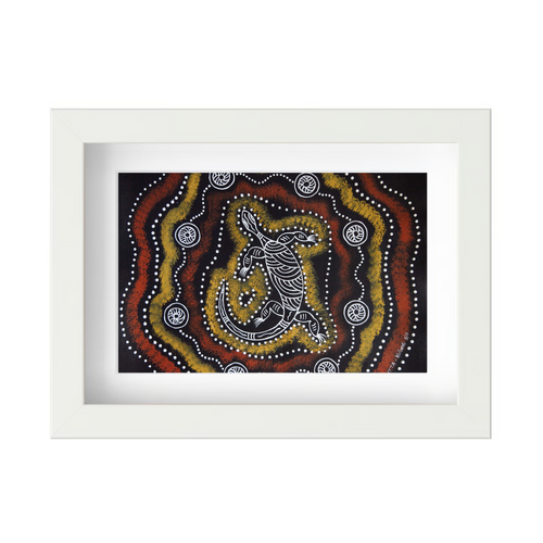 Framed Aboriginal Art PRINT (13cm x 18cm) - Oola The Lizard BLACK