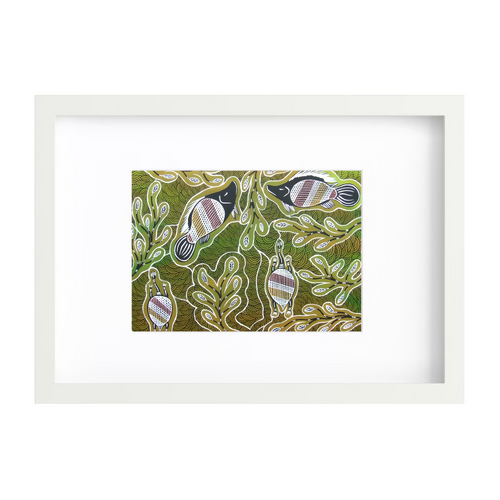 Framed Aboriginal Art Print [21cm x 30cm] - Animals in the Mangroves