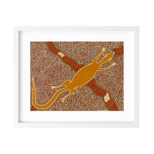 Framed Aboriginal Art Print [40cm x 50cm] - Oola The Lizard