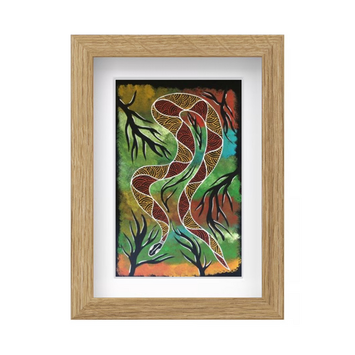 Framed Aboriginal Art PRINT (13cm x 18cm) - Snakes on Country