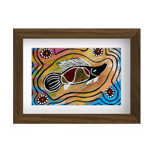 Framed Aboriginal Art PRINT (13cm x 18cm) - Thuggai the Yellowbelly