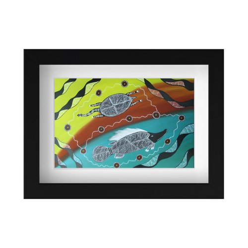 Framed Aboriginal Art PRINT (13cm x 18cm) -Turtle & Yellowbelly
