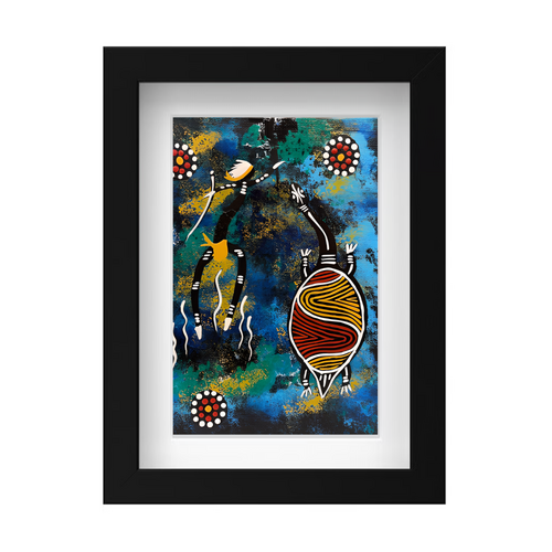 Framed Aboriginal Art PRINT (13cm x 18cm) - Wayamba the Turtle
