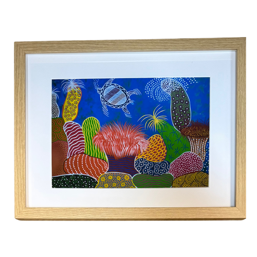 Framed Aboriginal Art Print [42cm x 32cm] - Underwater Corroboree