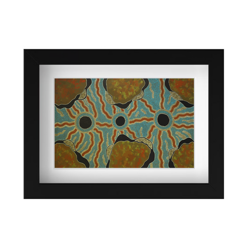 Framed Aboriginal Art PRINT (13cm x 18cm) - Whales Awakening