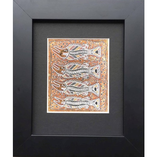 Murra Wolka Large Framed Aboriginal Art Print (25cm x 34cm) - Barramundi