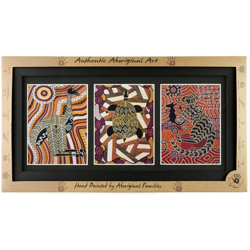 Murra Wolka Aboriginal Art Triple Framed Print (40cm x 20cm)