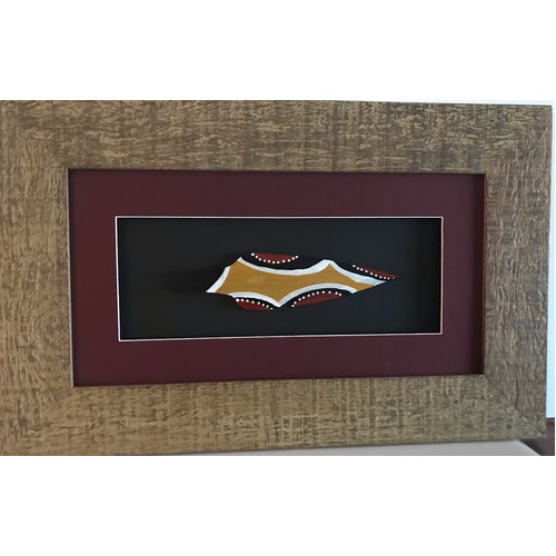 Framed Handpainted Aboriginal Spearhead 19cm - Black/Maroon