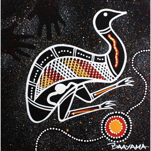 Stephen Hogarth Aboriginal Art Stretched Canvas (20cm x 20m) - Emu