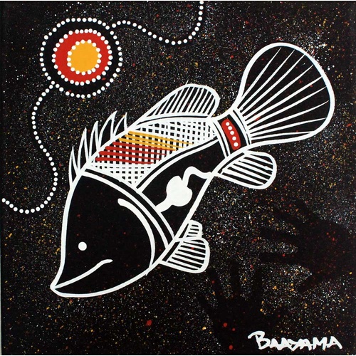 Stephen Hogarth Aboriginal Art Stretched Canvas (20cm x 20cm) - Fish