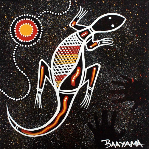 Stephen Hogarth Aboriginal Art Stretched Canvas (20cm x 20cm) - Lizard