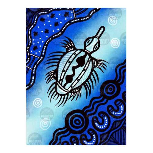 Stephen Hogarth Aboriginal Art Stretched Canvas (30cm x 40cm) - Echidna (Blue)