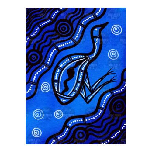 Stephen Hogarth Aboriginal Art Stretched Canvas (30cm x 40cm) - Emu (Blue)