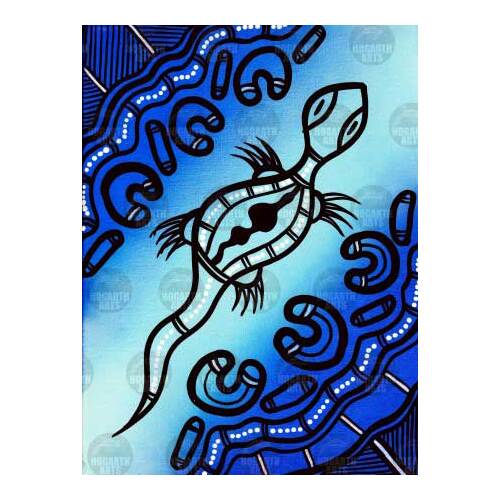 Stephen Hogarth Aboriginal Art Stretched Canvas (30cm x 40cm) - Goanna 3 (Blue)