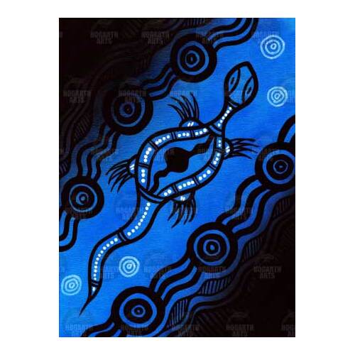 Stephen Hogarth Aboriginal Art Stretched Canvas (30cm x 40cm) - Goanna (Blue)