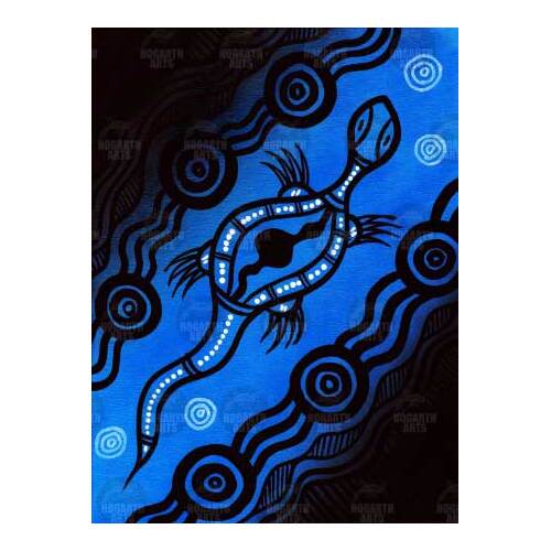 Stephen Hogarth Aboriginal Art Stretched Canvas (30cm x 40cm) - Goanna (Blue)