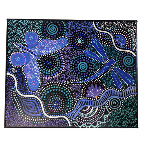 Butterfly and Dragonfly Stretched Canvas (25cm x 30cm) - Maree Bradbury Aboriginal Art