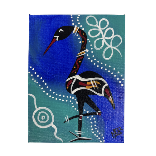 Maree Bradbury Aboriginal Art Stretched Canvas (12cm x 16cm) w/- stand - Herron (2)