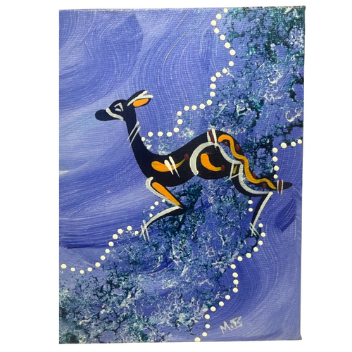 Maree Bradbury Aboriginal Art Stretched Canvas (12cm x 16cm) w/- stand - Kangaroo