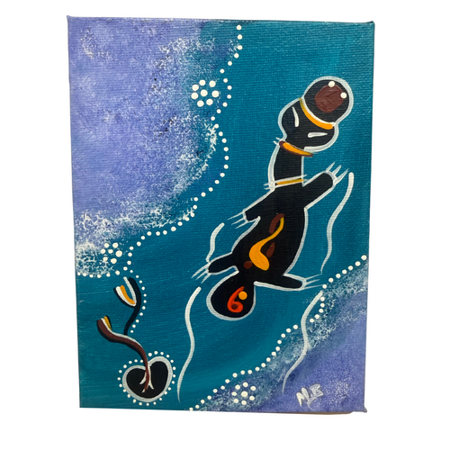 Maree Bradbury Aboriginal Art Stretched Canvas (12cm x 16cm) w/- stand - Platypus