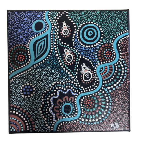 Maree Bradbury Aboriginal Art Stretched Canvas (20cm x 20cm) - Honey Bees