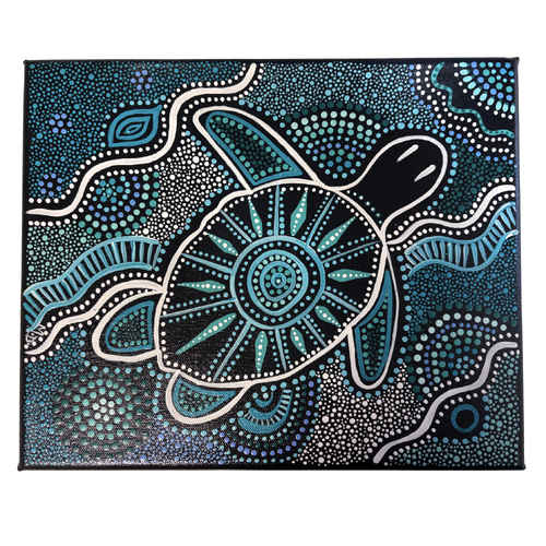 Maree Bradbury Aboriginal Art Stretched Canvas (25cm x 30cm) - Turtle