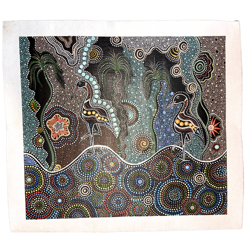 Maree Bradbury Aboriginal Art UNStretched Belgian Linen Canvas (55cm x 49cm) - Wetland Birds