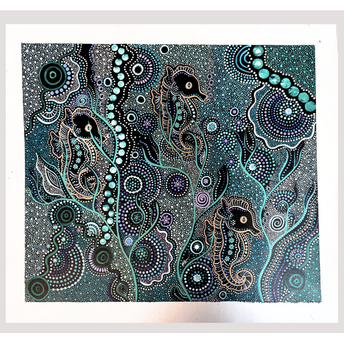 Maree Bradbury Aboriginal Art UNStretched Belgian Linen Canvas (55cm x 49cm) - Water Horse