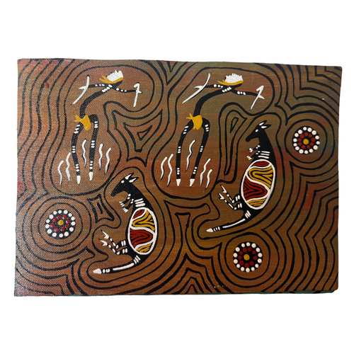 Unstretched Handpainted Aboriginal Art A4 Canvas (21cm x 29cm) - Kangaroo Connection