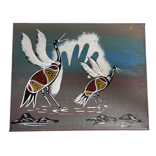 Original Aboriginal Art Painting Stretched Canvas (25cm x 20cm ) - Brolgas