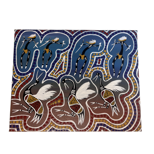 Original Aboriginal Art Painting Stretched Canvas (25cm x 20cm ) - Dancing Brolgas