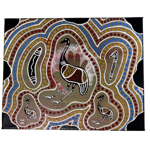 Original Aboriginal Art Painting Stretched Canvas (25cm x 20cm ) - Gooburri (Emu)