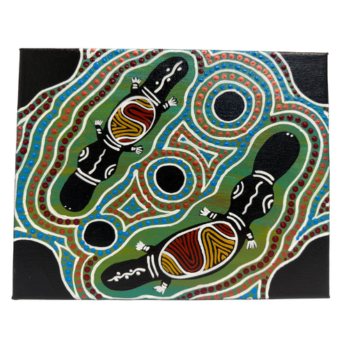 Original Aboriginal Art Painting Stretched Canvas (25cm x 20cm ) - Gaya-Dari the Platypus