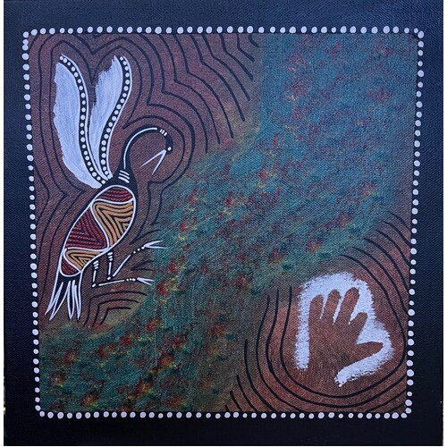 Original Aboriginal Art Painting Stretched Canvas (30cm x 30cm ) - Dancing Brolgas