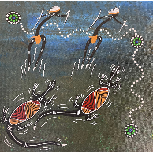 Original Aboriginal Art Painting Stretched Canvas (30cm x 30cm ) - Lizard Dancers