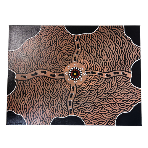Original Aboriginal Art Painting Stretched Canvas (30cm x 40cm ) - Connecting and Meeting on Country