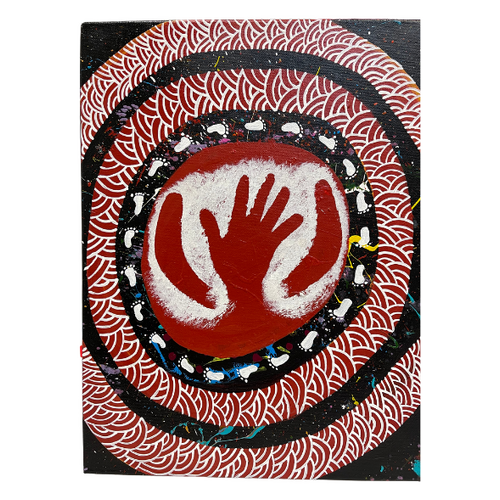 Original Aboriginal Art Painting Stretched Canvas (30cm x 40cm ) - Connecting with Country