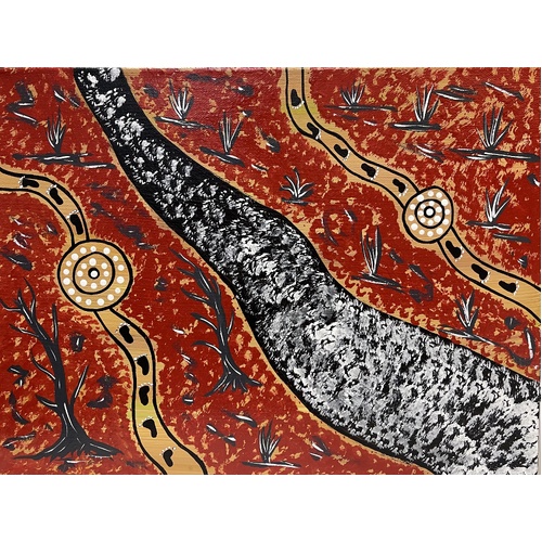 Original Aboriginal Art Painting Stretched Canvas (40cm x 30cm ) - Drought on Country