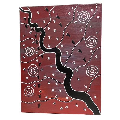 Original Aboriginal Art Painting Stretched Canvas (40cm x 30cm ) - Hunting by the River
