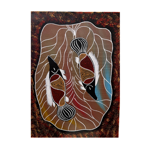 Original Aboriginal Art Painting Stretched Canvas (30cm x 40cm ) - Birthing Tree of Murray Cod