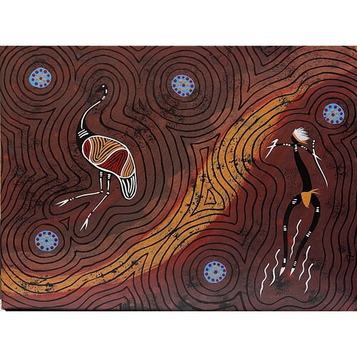 Original Aboriginal Art Painting Stretched Canvas (40cm x 30cm ) - Emu Totem-Dancer