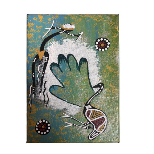 Handpainted Aboriginal Art Stretched Canvas with stand (5x7)(18cm x 15cm) - Brolga
