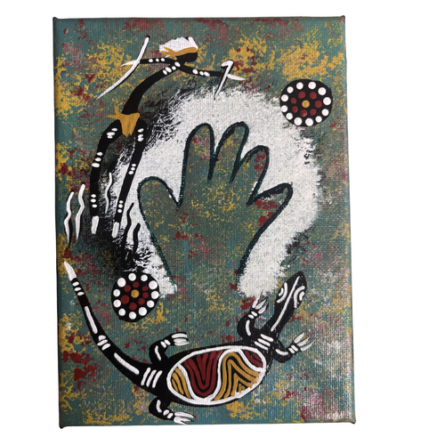 Handpainted Aboriginal Art Stretched Canvas with stand (5x7)(18cm x 15cm)- Goanna