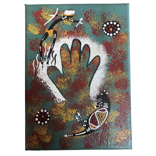 Handpainted Aboriginal Art Stretched Canvas with stand (5x7)(18cm x 15cm) - Bohra the Kangaroo
