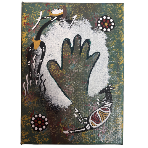 Handpainted Aboriginal Art Stretched Canvas with stand (5x7)(18cm x 15cm) - Bohra the Kangaroo (2)