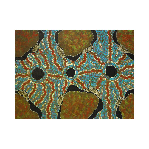 Aboriginal Art Print on Stretched Canvas (40cm x 30cm) - Waterways on Country