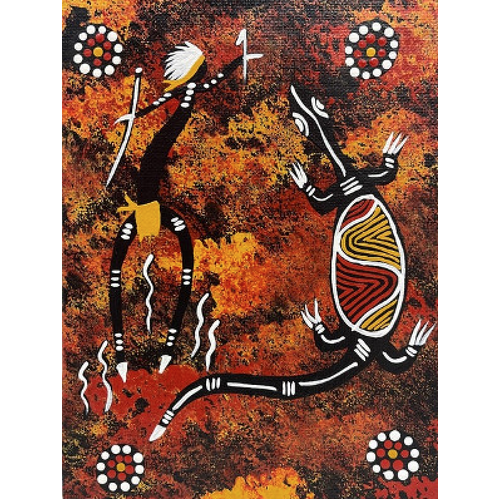 Aboriginal Art PRINT on Stretched Canvas (40cm x 30cm) - Lizard (Red)