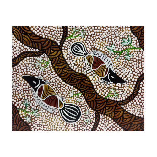Murray Cod - Handpainted Timber Canvas [25cm x 20cm] - Dreamtime Kullilla-Art