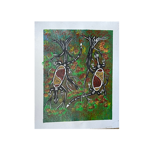 Unstretched Handpainted Aboriginal Art Canvas (30cm x 24cm) - 2 Goannas